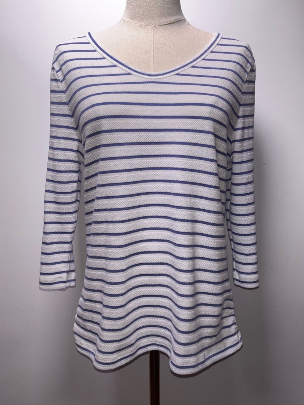 T by Talbots White and Blue Striped Top Size MP